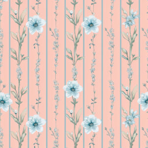 Vintage Blue Blossom Floral Stripe Seamless Pattern Design