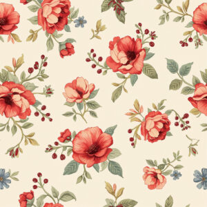 Vintage Coral Poppy Botanical Seamless Pattern Design