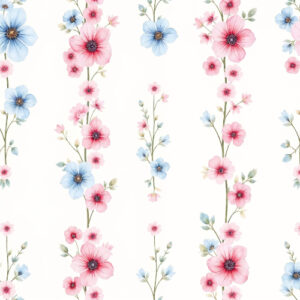 Pastel Pink and Blue Floral Stripe Seamless Pattern Design