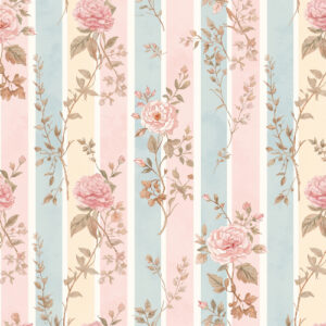 Vintage Rose Botanical Stripe Seamless Pattern Design