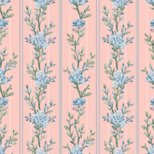 Vintage Blue Floral Botanical Stripe Seamless Pattern Design