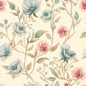 Vintage Blue and Pink Botanical Floral Seamless Pattern Design