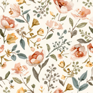 Vintage Peach Botanical Floral Seamless Pattern Design
