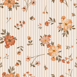 Vintage Peach Floral Stripe Botanical Seamless Pattern Design