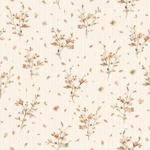 Vintage Rust Wildflower Botanical Seamless Pattern with Delicate Falling Leaves