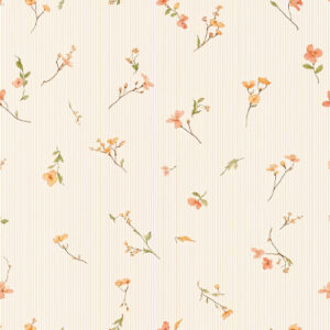Minimal Peach Wildflower Botanical Seamless Pattern with Fine Vertical Stripes