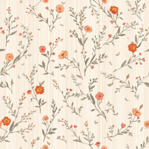 Rust and Sage Wildflower Botanical Seamless Pattern with Soft Vintage Stripes