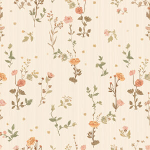 Vintage Peach Wildflower Botanical Seamless Pattern with Delicate Vertical Stripes