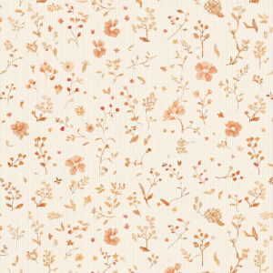 Delicate Peach Wildflower Meadow Seamless Pattern with Vintage Stripe Texture