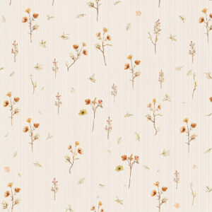 Minimal Rust Wildflower Botanical Seamless Pattern with Vintage Vertical Stripes