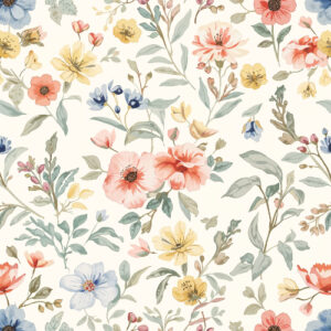 Pastel Wildflower Botanical Garden Seamless Pattern Design