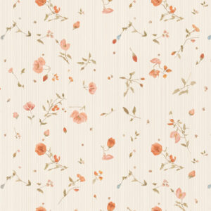 Soft Peach Wildflower Botanical Seamless Pattern with Vintage Stripe Texture