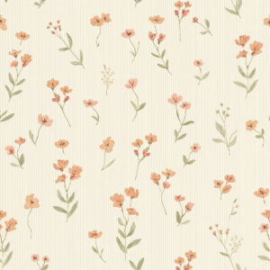 Soft Peach Meadow Wildflower Botanical Seamless Pattern with Vintage Stripe Texture