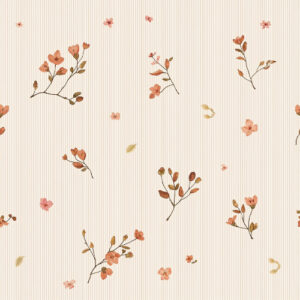 Minimal Peach Wildflower Botanical Seamless Pattern with Fine Vintage Stripes