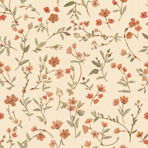 Vintage Coral Wildflower Botanical Seamless Pattern with Sage Leaves