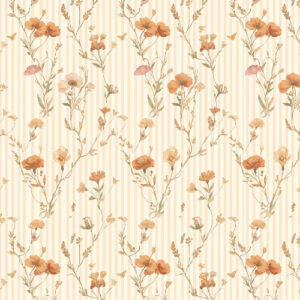 Vintage Wildflower Vertical Botanical Seamless Pattern with Beige Stripes