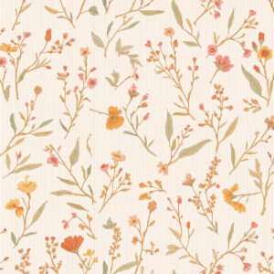 Vintage Meadow Wildflower Botanical Seamless Pattern with Soft Vertical Stripes