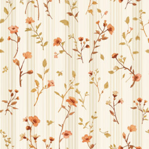 Rust Wildflower Botanical Seamless Pattern with Vintage Vertical Stripe Background
