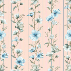 Vintage Blue Floral Stripe Botanical Seamless Pattern Design