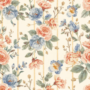 Vintage Rose and Peony Floral Stripe Seamless Pattern Design