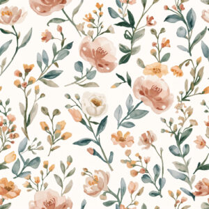 Soft Peach Wildflower Botanical Seamless Pattern Design