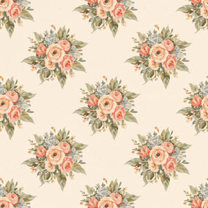 Vintage Peach Rose Bouquet Seamless Floral Pattern with Botanical Leaves