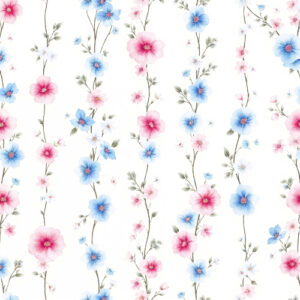 Soft Pink and Blue Wildflower Seamless Pattern with Delicate Floral Stems