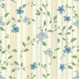 Elegant Blue Floral Vine Seamless Pattern with Soft Vintage Stripes