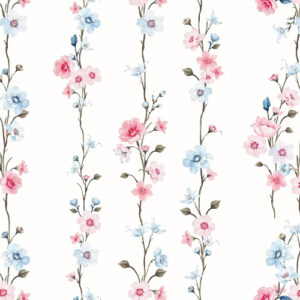 Delicate Pink and Blue Blossom Branch Seamless Floral Pattern