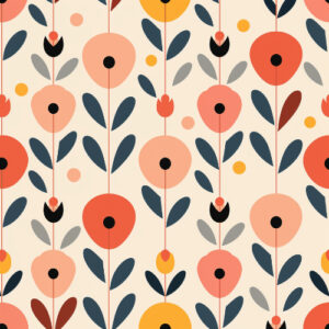 Modern Scandinavian Floral Seamless Pattern with Retro Geometric Flowers