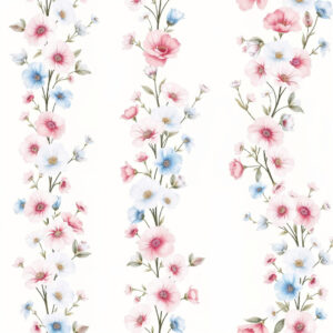 Delicate Pink and Blue Blossom Vine Seamless Floral Pattern