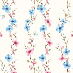 Elegant Blue and Pink Wildflower Vertical Seamless Pattern Design