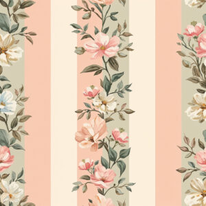Vintage Peach Floral Stripe Seamless Pattern with Elegant Botanical Vines