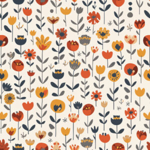 Modern Scandinavian Folk Floral Seamless Pattern with Retro Wildflowers