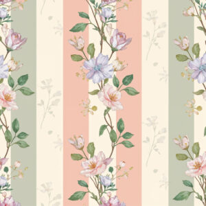 Elegant Pastel Floral Stripe Seamless Pattern with Vintage Botanical Vines