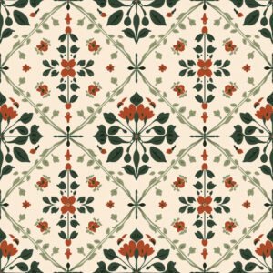 Vintage Folk Floral Tile Seamless Pattern with Geometric Botanical Motifs