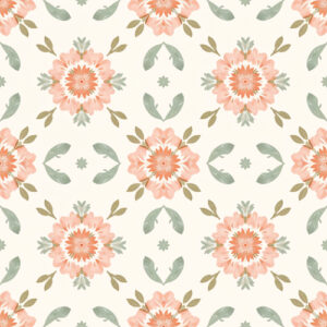 Vintage Peach Floral Medallion Seamless Pattern with Botanical Motifs