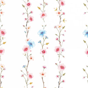 Delicate Pink and Blue Blossom Vine Seamless Pattern with Elegant Floral Stems