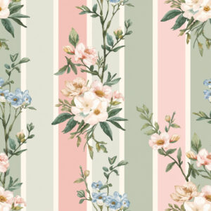 Vintage Botanical Floral Stripe Seamless Pattern with Soft Garden Blossoms