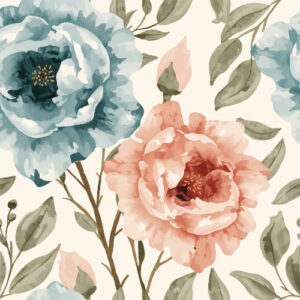 Watercolor Peony and Rose Botanical Seamless Pattern Design
