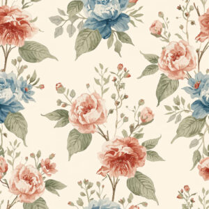 Vintage Peach and Blue Garden Rose Seamless Floral Pattern