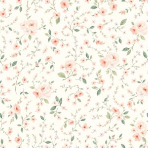 Romantic Peach Rose Vine Seamless Pattern with Delicate Botanical Flowers