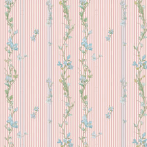 Vintage Blue Floral Vine Seamless Pattern with Soft Pink Stripes
