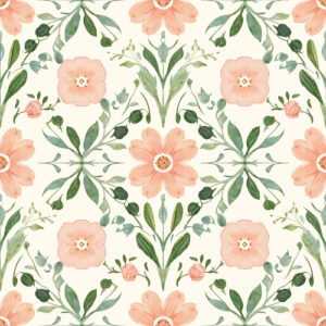Vintage Peach Floral Medallion Seamless Pattern with Botanical Symmetry
