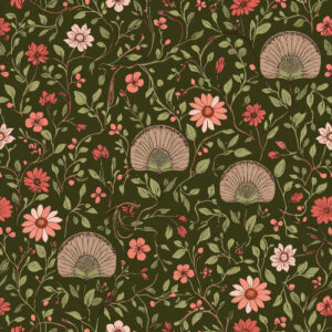 Rustic Wildflower Botanical Seamless Pattern with Coral Blossoms