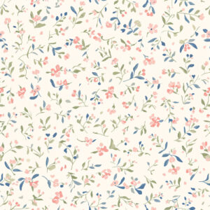 Delicate Pink and Blue Wildflower Seamless Pattern with Botanical Sprigs