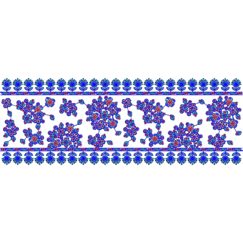 Vibrant Floral Cluster Lace Border Embroidery Design