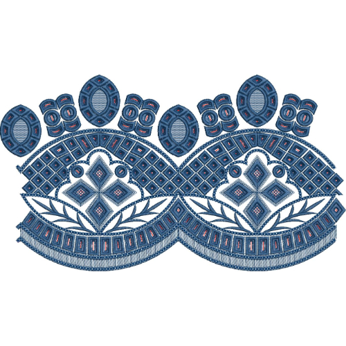 Contemporary Geometric Floral Scalloped Lace Border Embroidery Design