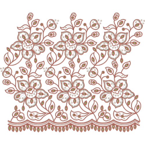 Graceful Floral Vine Scalloped Lace Embroidery Border Design