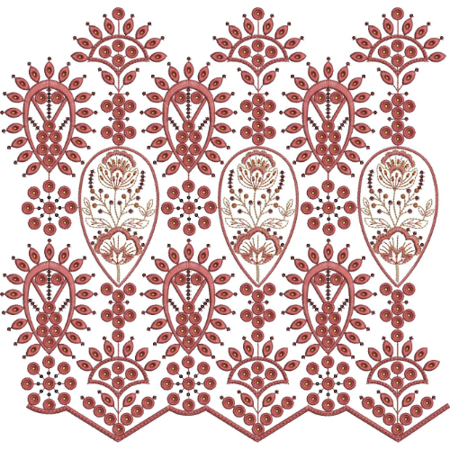 Ornate Paisley Floral Scalloped Lace Embroidery Border Design